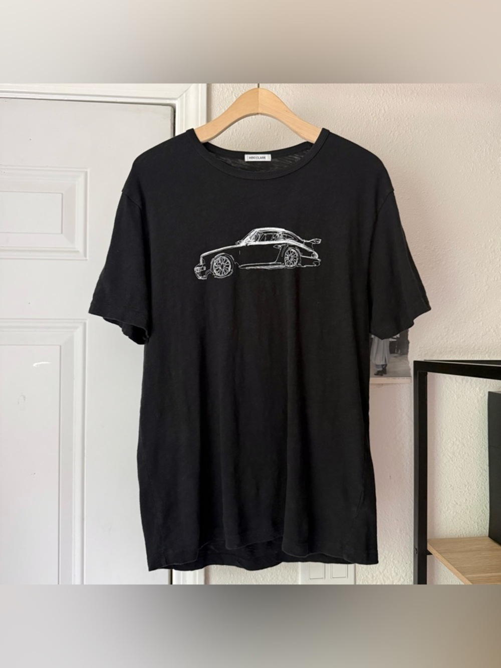 HIRO CLARK black car graphic crew neck knit slub‎ short sleeve tee t-shirt